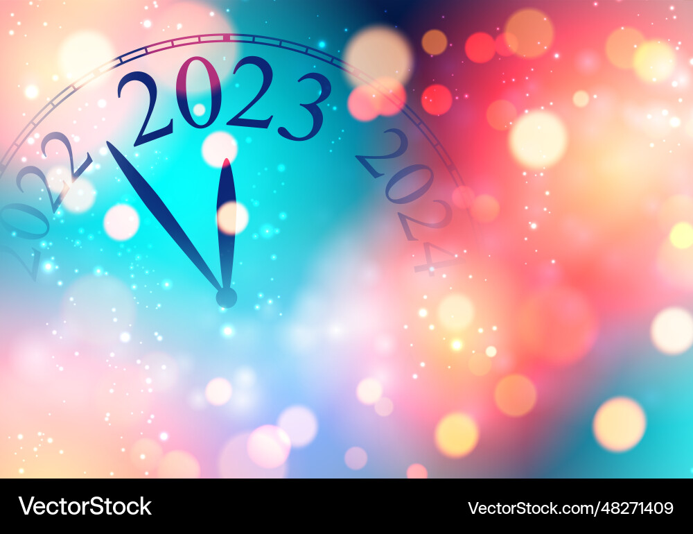 Half hidden clock showing 2023 with colorful Half hidden clock showing 2023 with colorful vector image