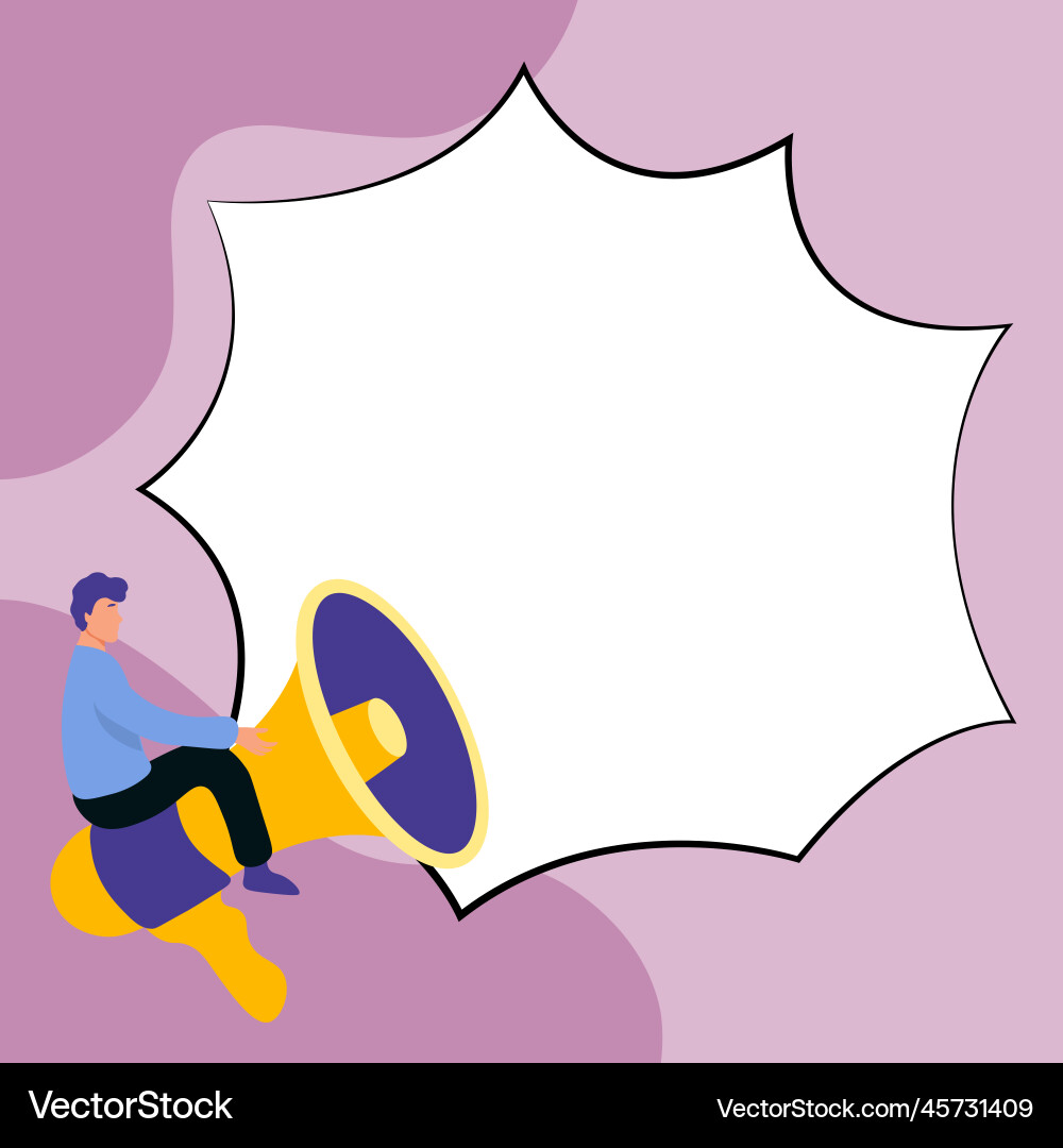 Man sitting on megaphone big empty dialog bubble Man sitting on megaphone big empty dialog bubble vector image
