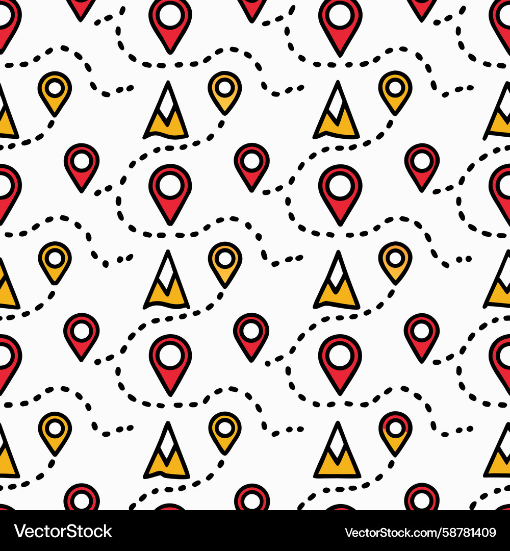 Map markers and mountain icons repeating pattern Vector Image