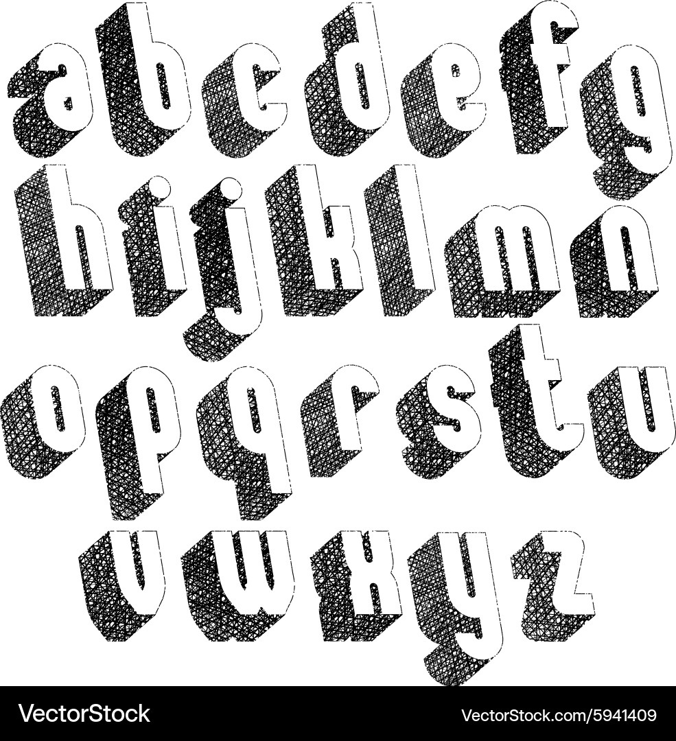 Retro style 3d font with hand drawn lines texture vector image