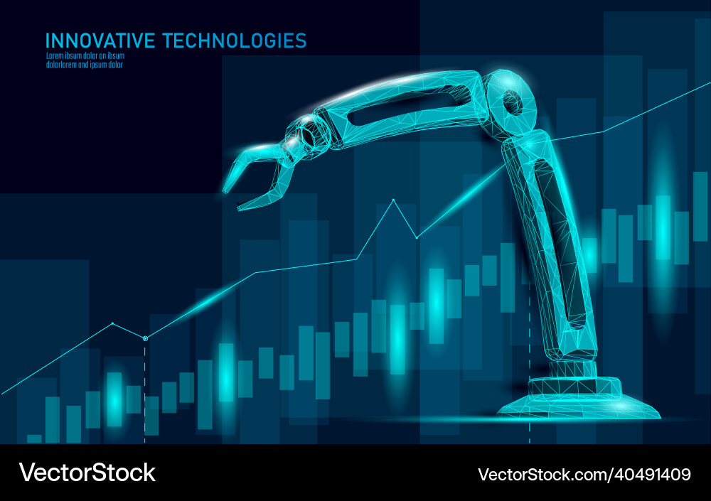 Robot arm low poly manipulator part construct Robot arm low poly manipulator part construct Vector Image