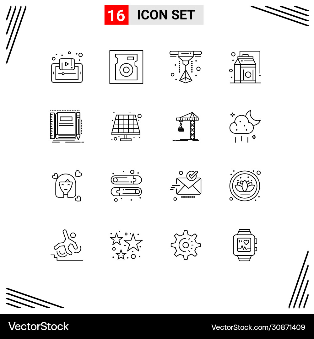 Set 16 outlines on grid for notepad book hard Vector Image