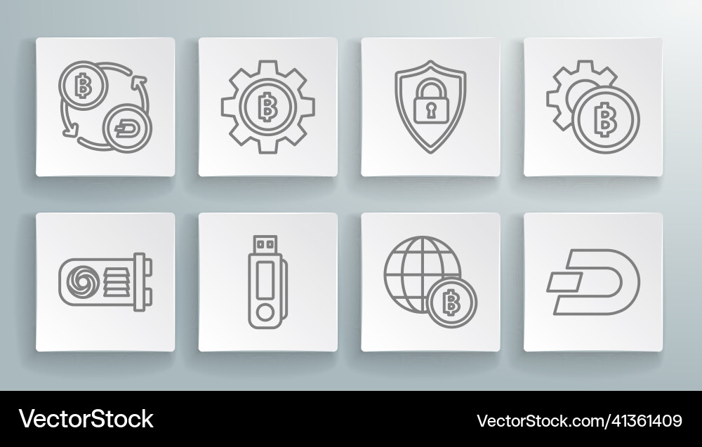 Set line mining farm cryptocurrency coin bitcoin Set line mining farm cryptocurrency coin bitcoin vector image