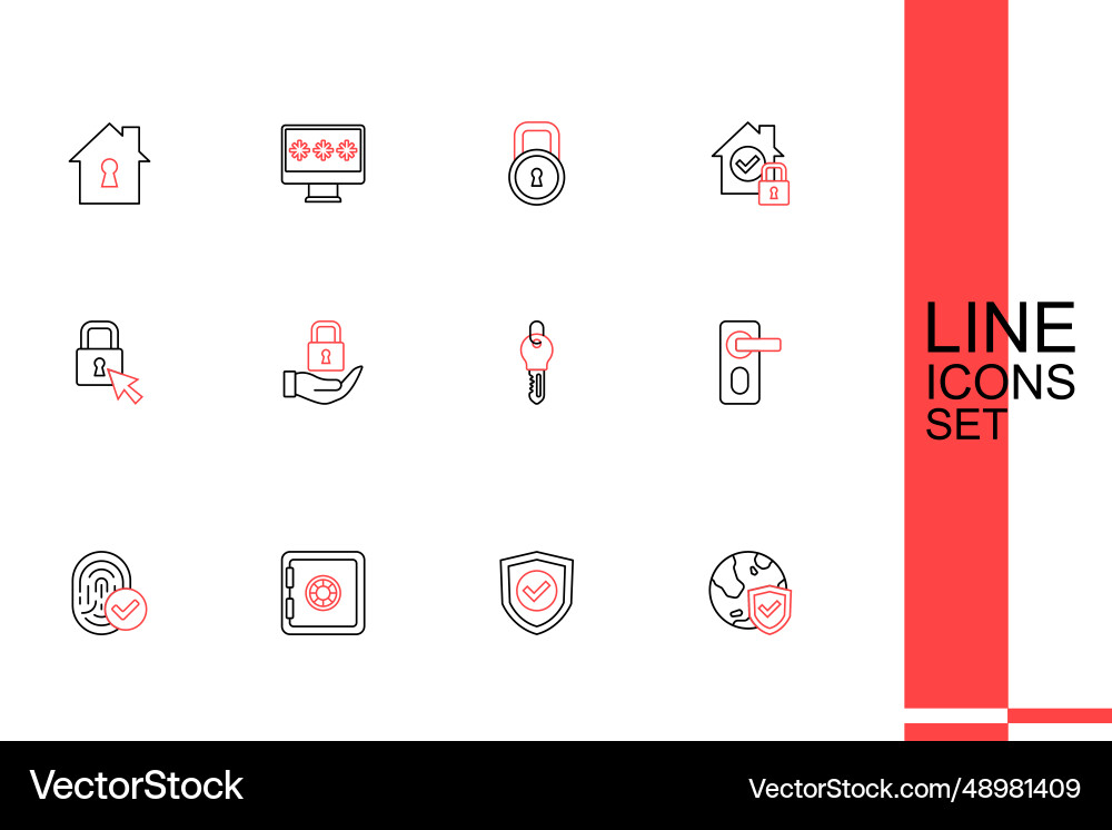 Set line shield with world globe check mark safe Set line shield with world globe check mark safe vector image