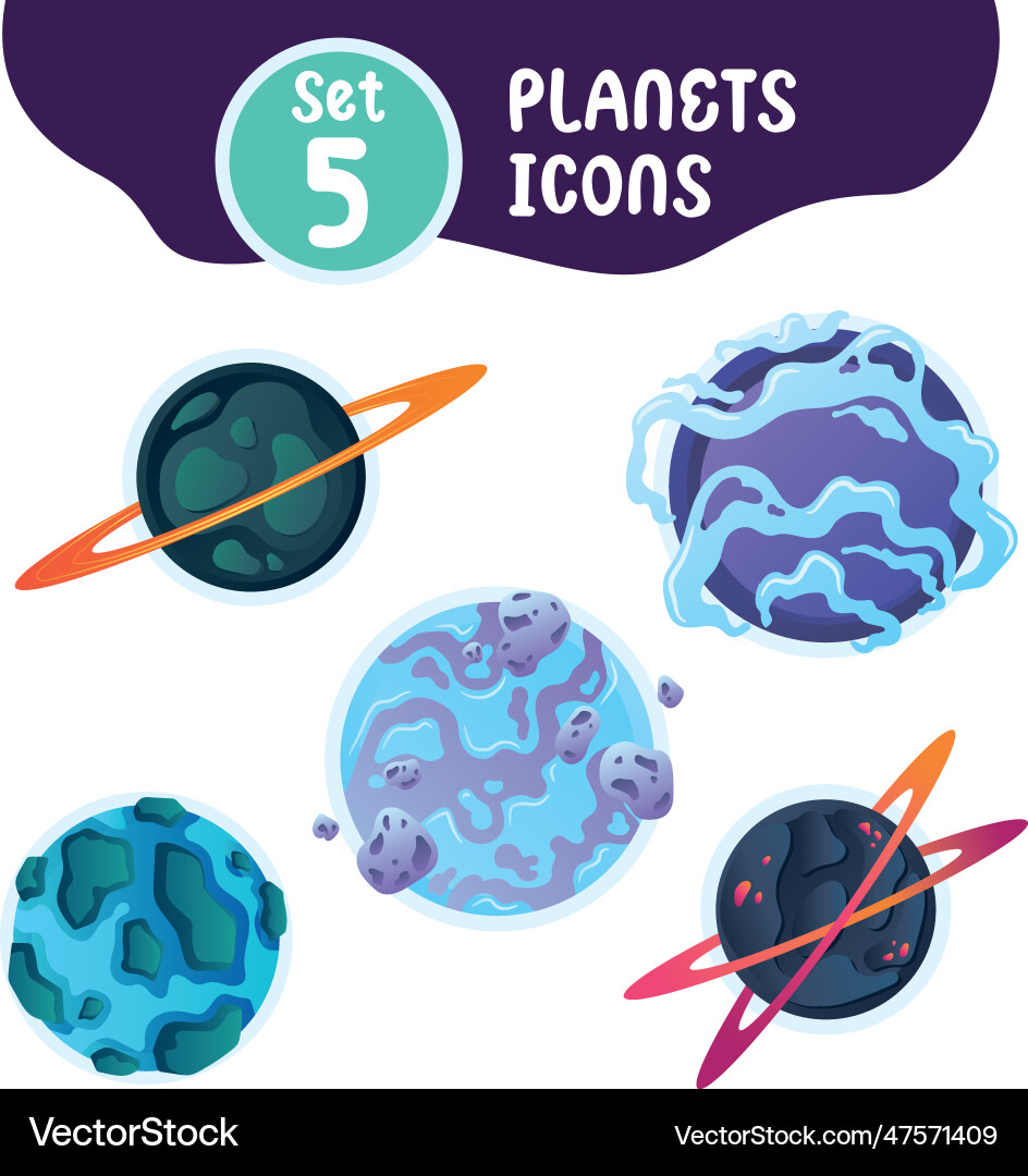 Set of different colored sci fi planet icons Vector Image