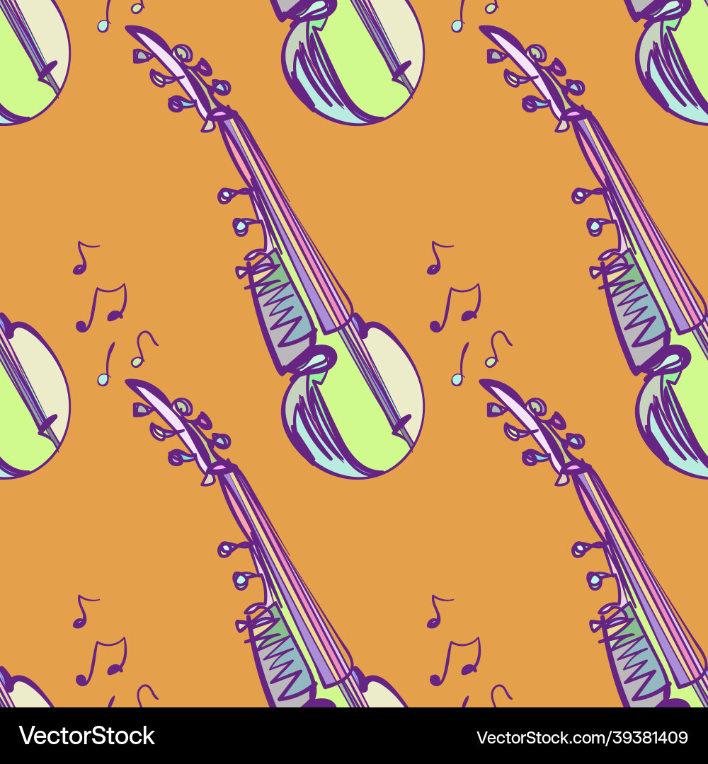 Sitar veena sketch isolated design element Vector Image