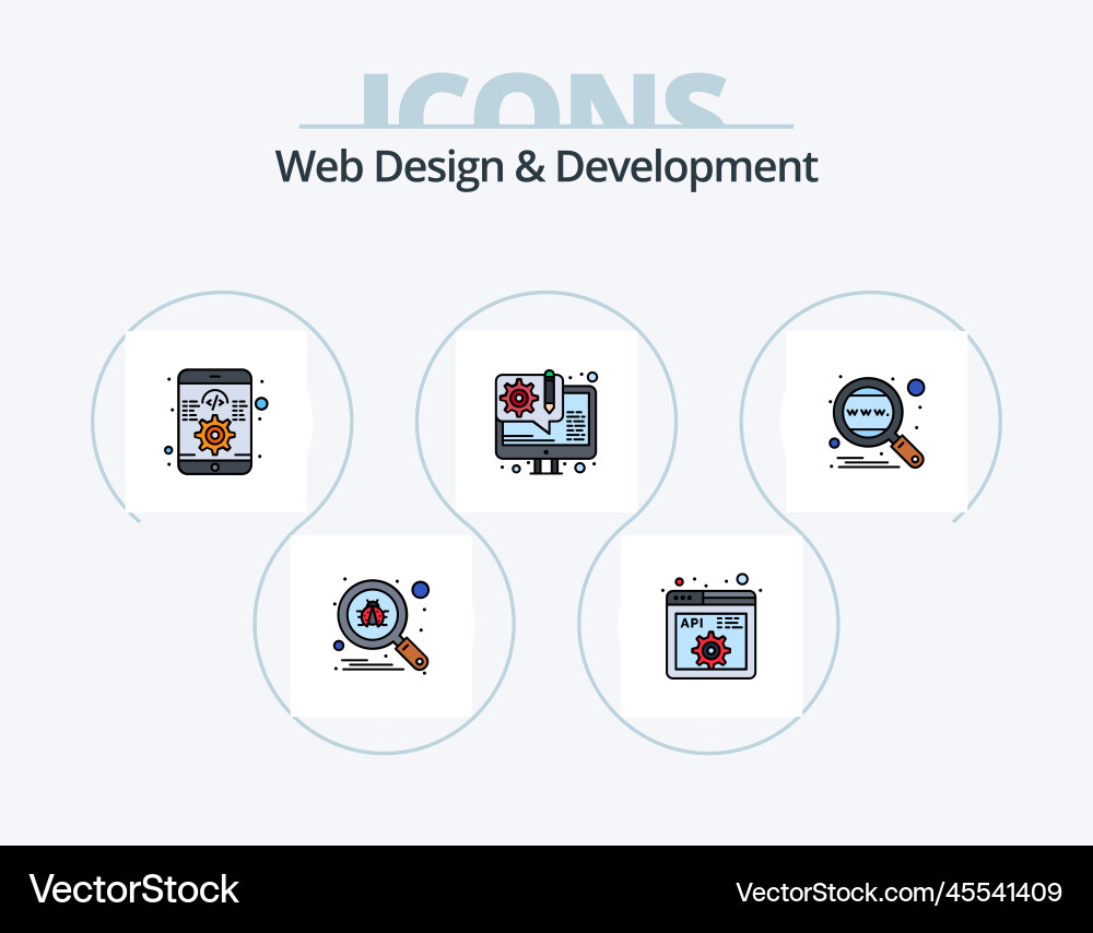 Web design and development line filled icon pack vector image