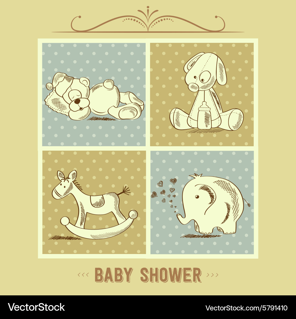 Baby shower card with retro toys Vector Image