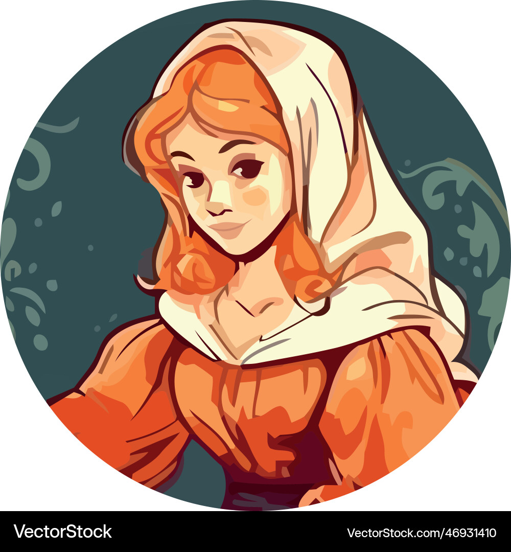 Beautiful medieval peasant girl – Royalty-Free Vector | VectorStock, image size:1000x1080