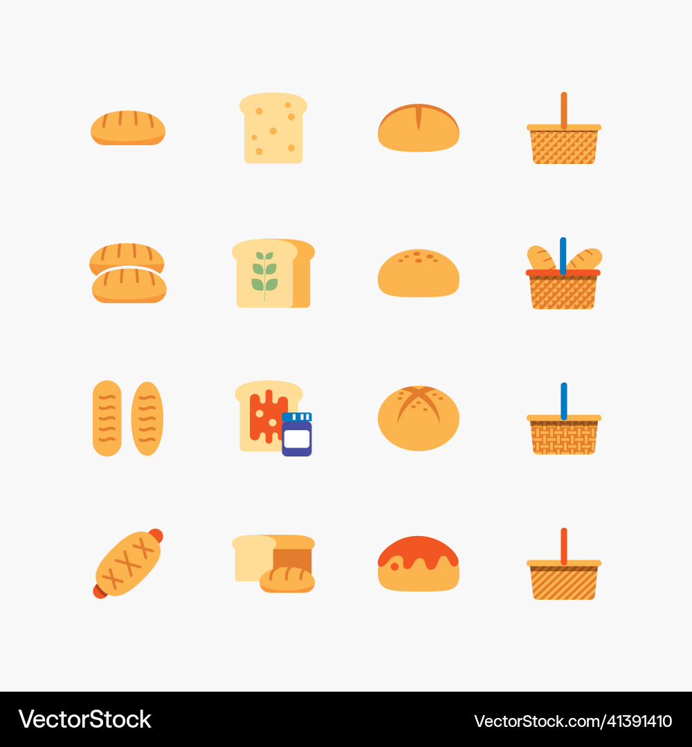 Bundle of bread color flat line icons collection Bundle of bread color flat line icons collection vector image