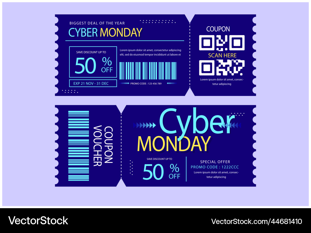 Cyber monday voucher or coupon design template Cyber monday voucher or coupon design template vector image