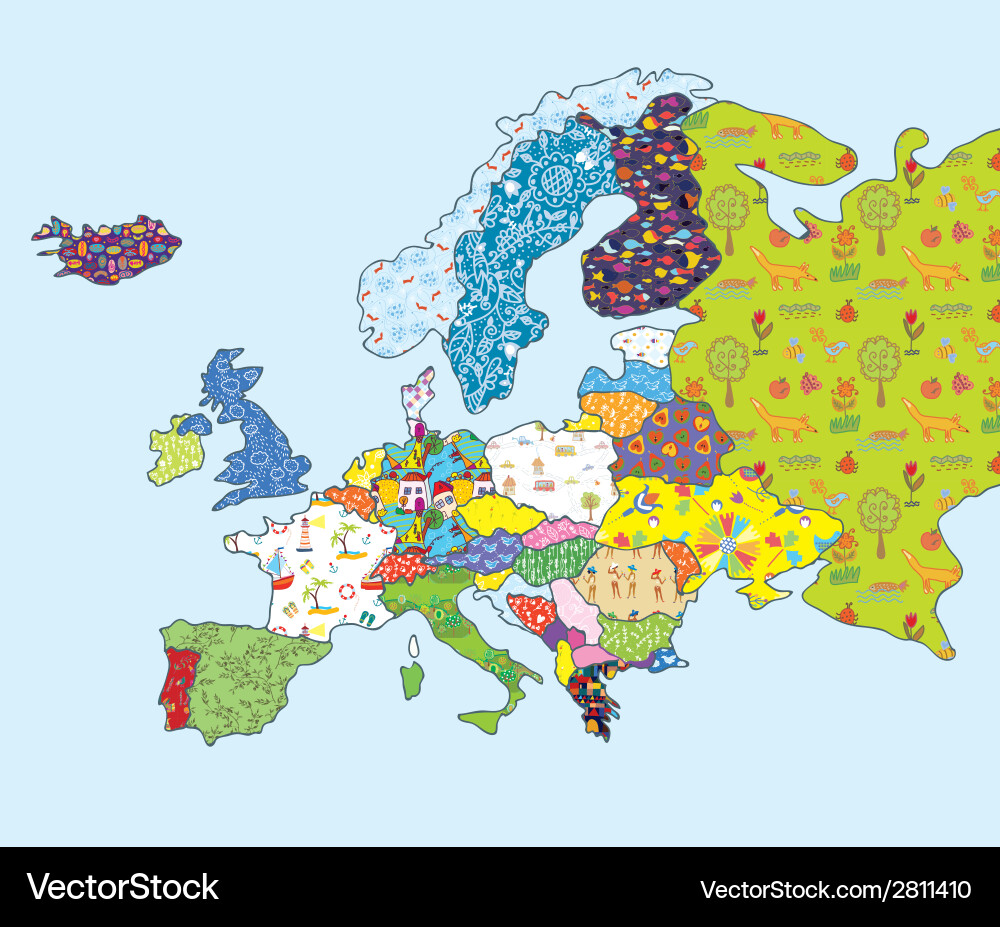 Europe map funny design with pattern Vector Image