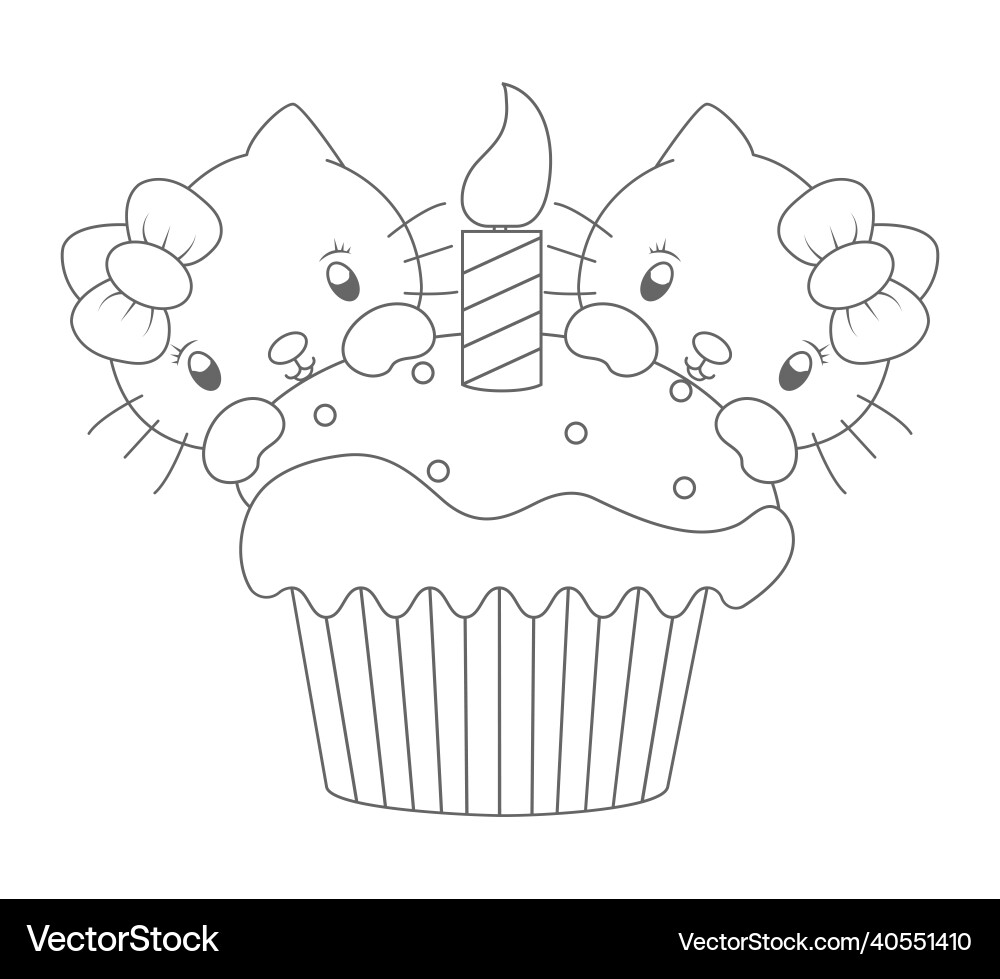 Funny kittens and muffin an empty outline Vector Image