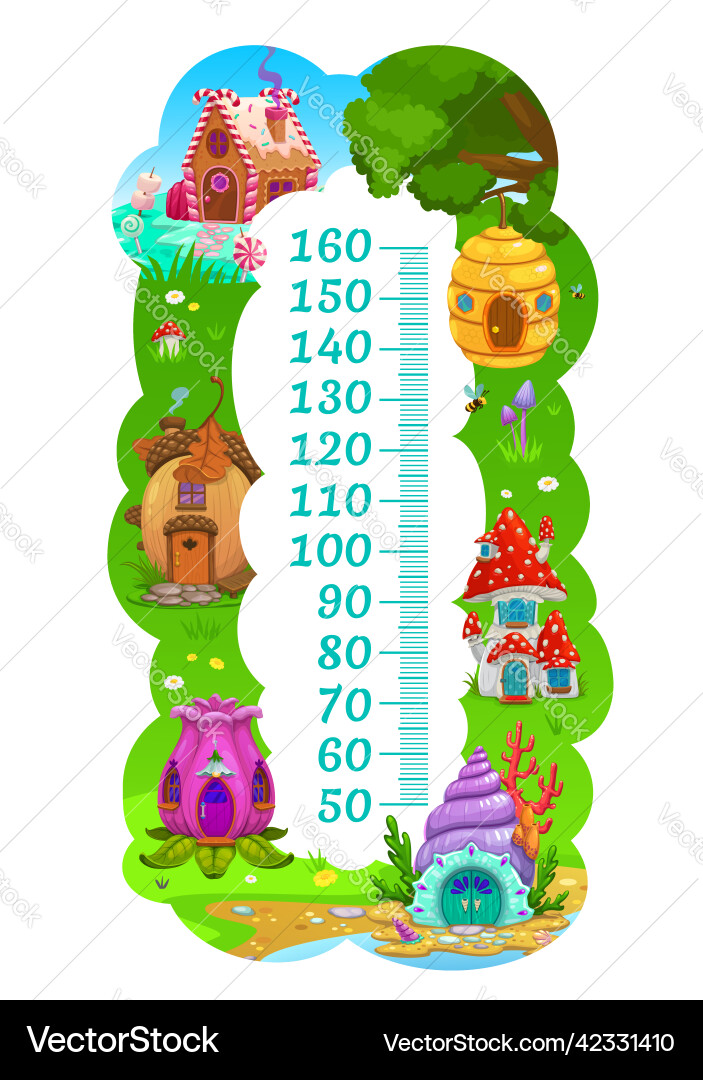 Kids height chart growth ruler meter fairy houses Kids height chart growth ruler meter fairy houses vector image