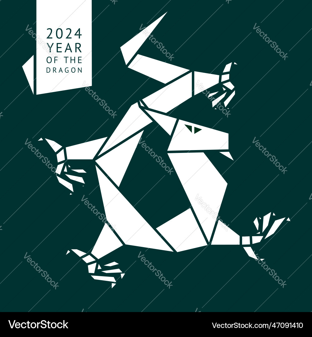 Origami paper dragon 2024 new years greetings card vector image