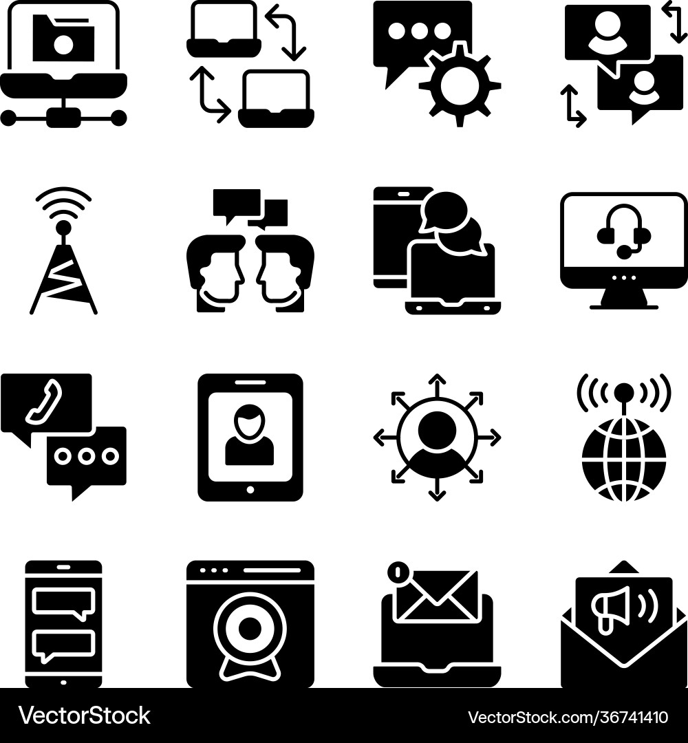 Pack data and networking solid icons vector image