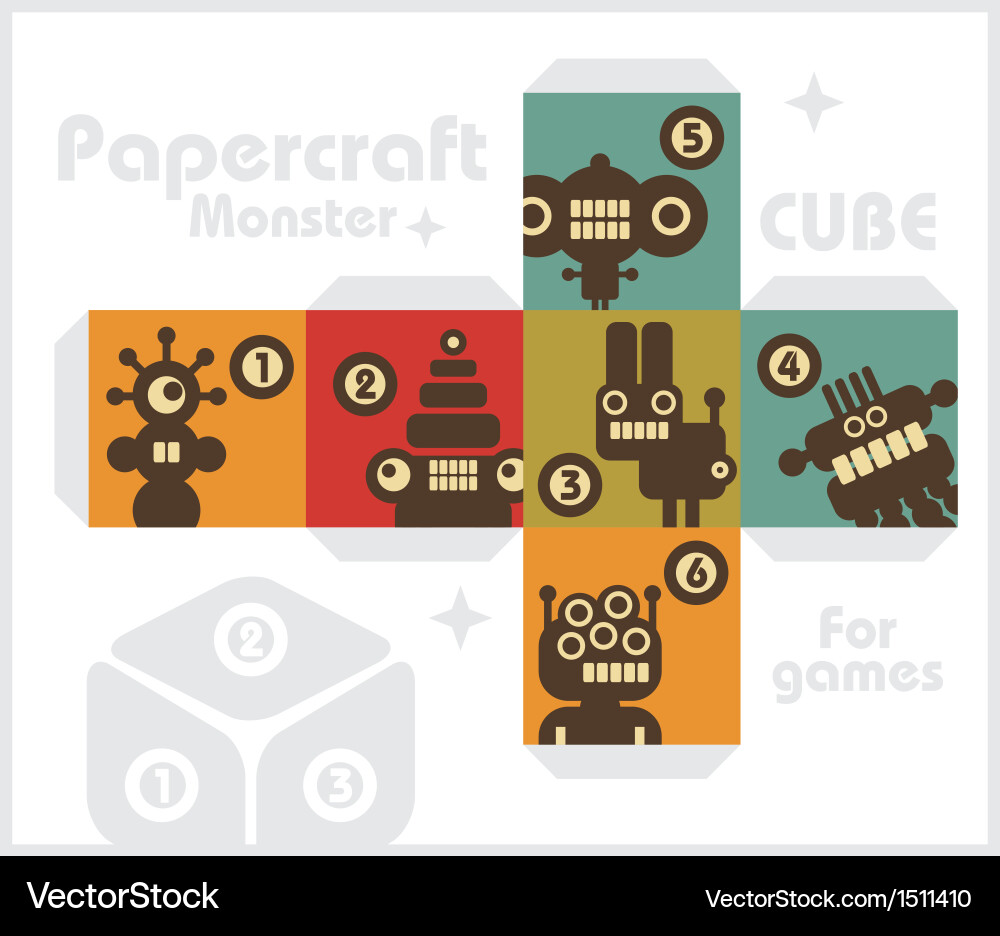 Paper cube with monsters for table games vector image