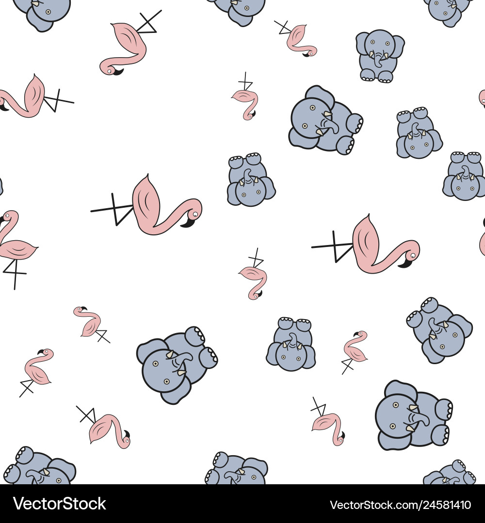 Seamless pattern from flamingos and elephants Seamless pattern from flamingos and elephants vector image