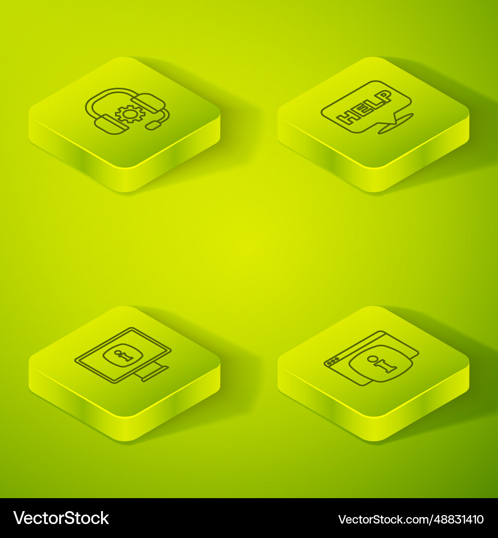 Set isometric line speech bubble with text help vector image
