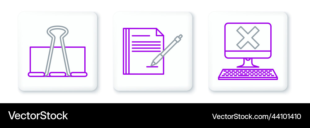 Set line computer with keyboard and x mark binder Set line computer with keyboard and x mark binder vector image