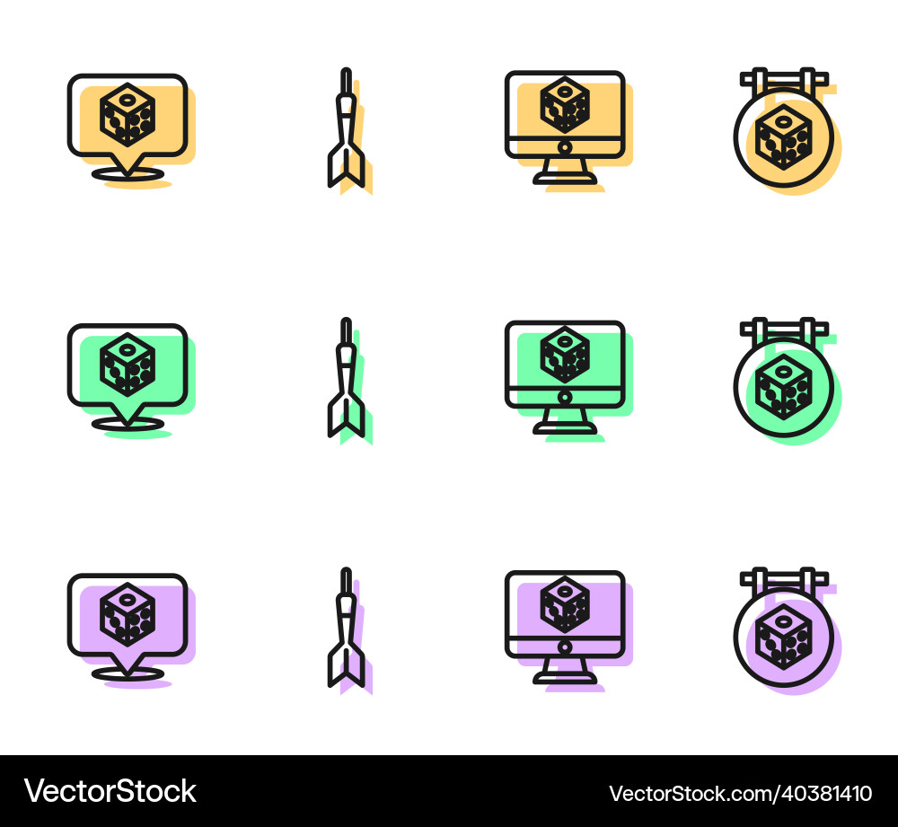 Set line game dice dart arrow and icon Vector Image