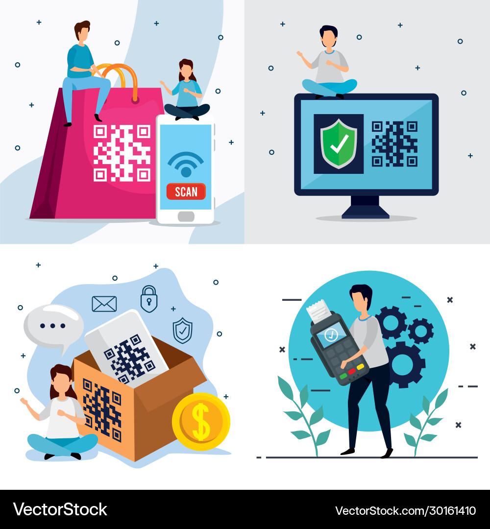 Set poster code qr and icons Vector Image
