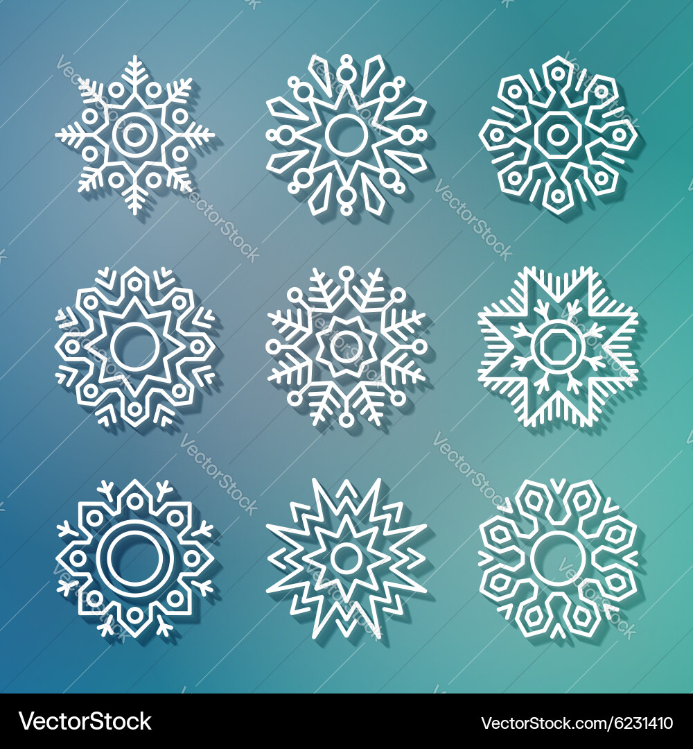 Snowflake Flat Line Set vector image