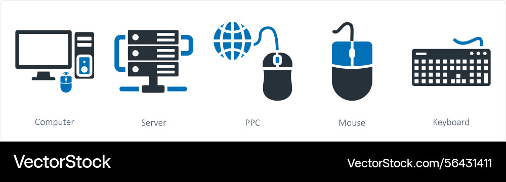 A set of 5 mix icons as computer server ppc vector image