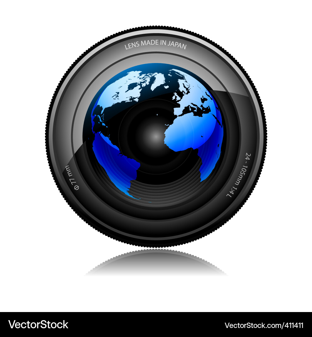 Camera Lens with Globe Reflection vector image