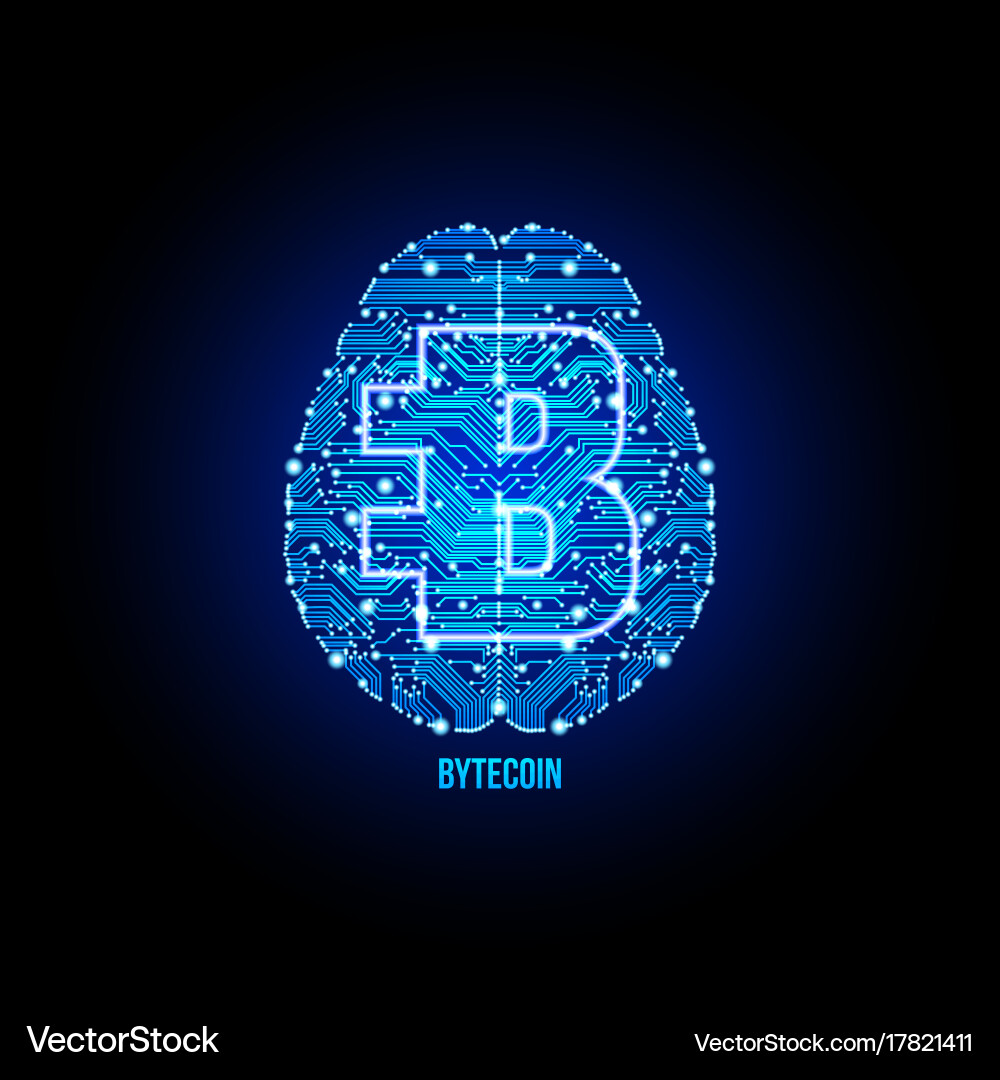 Crypto currency bytecoin on brain background vector image