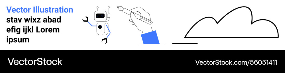 Hand sketching a cloud with floating robot Hand sketching a cloud with floating robot vector image