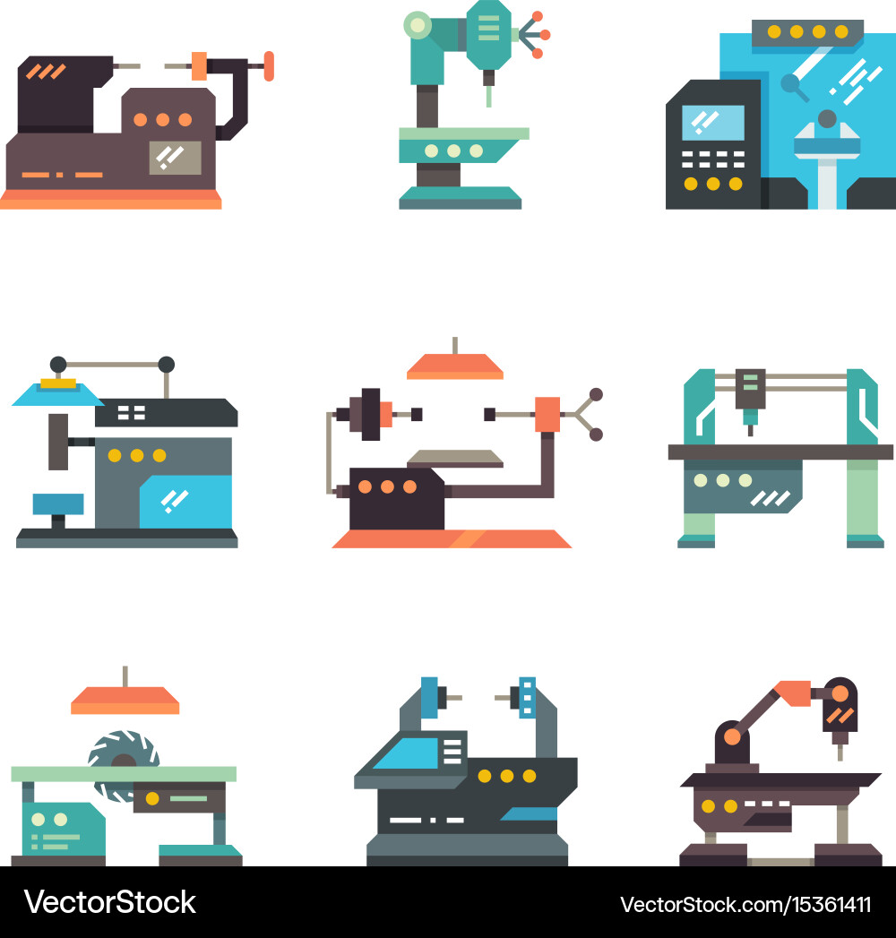 Industrial cnc machine tools and automated vector image