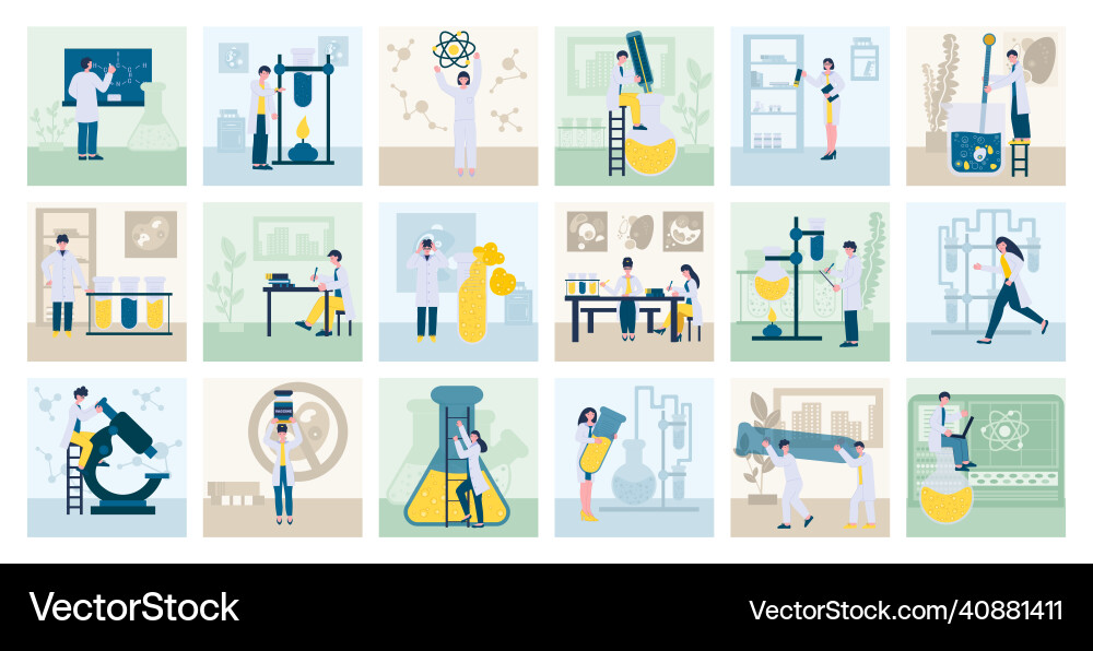 Laboratory scientists square compositions Laboratory scientists square compositions vector image