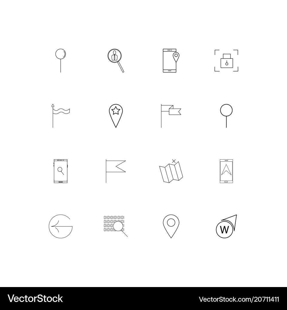 Maps and navigation simple linear icons set vector image
