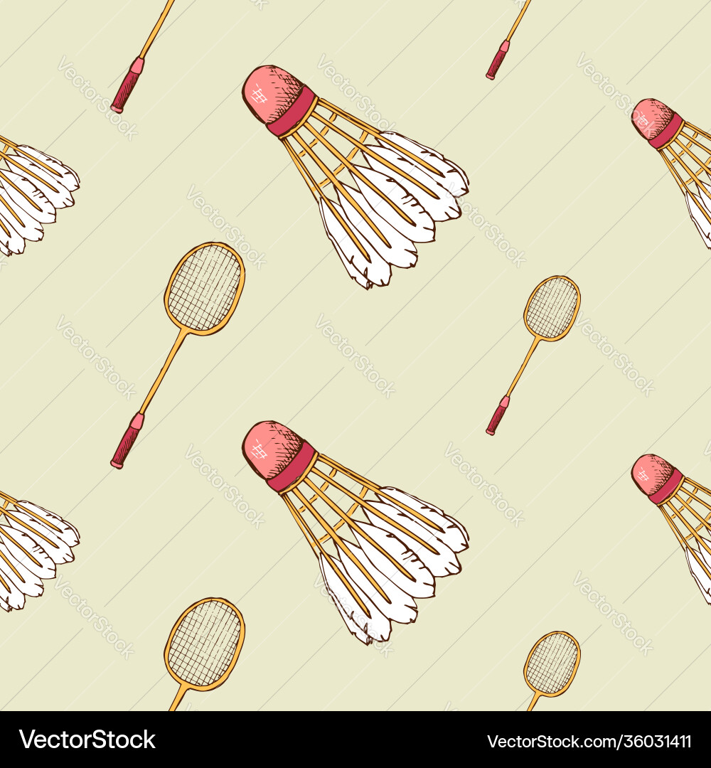 Pattern with shuttlecock and badminton racket Vector Image