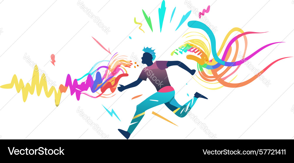 Person running with pulsating heartbeat line vector image