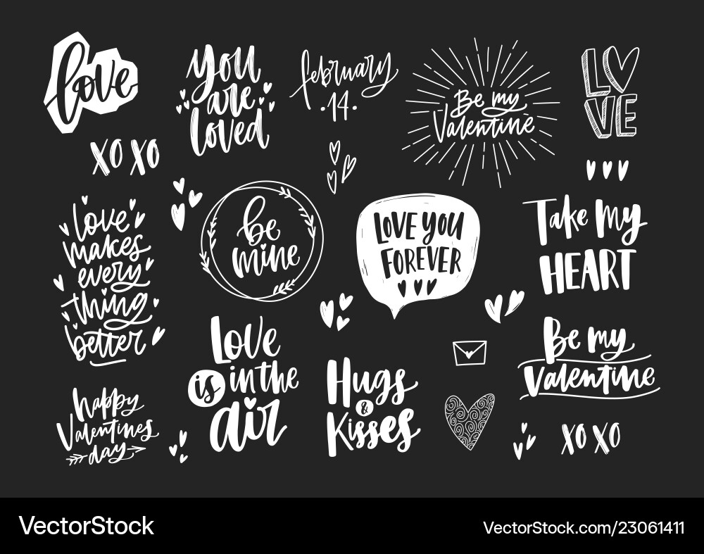 Romantic Valentine Lettering Set Vector Image
