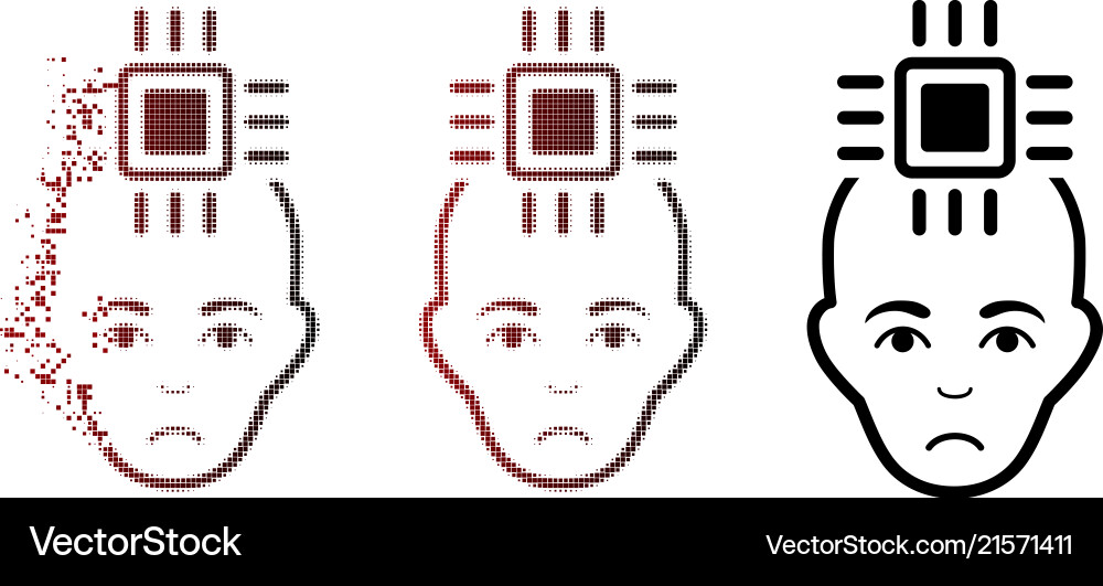 Sad fractured pixel halftone neural computer Sad fractured pixel halftone neural computer vector image