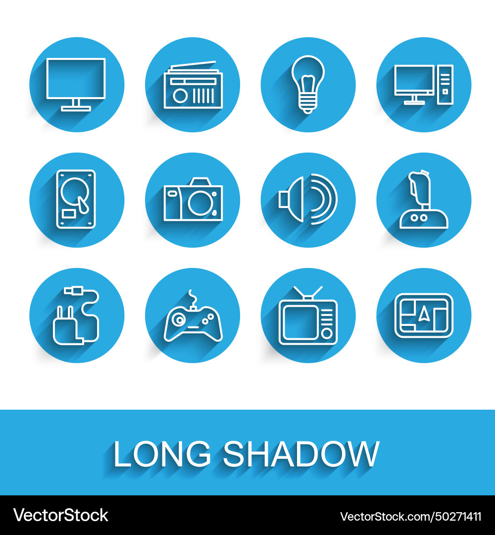 Set line charger gamepad computer monitor screen Vector Image