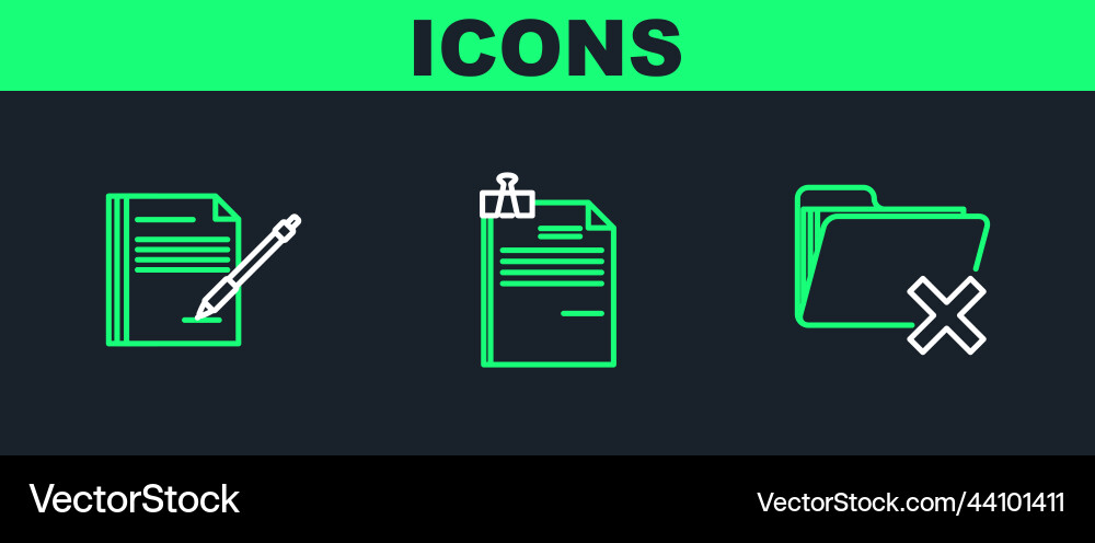 Set line delete folder blank notebook and pen Set line delete folder blank notebook and pen Vector Image