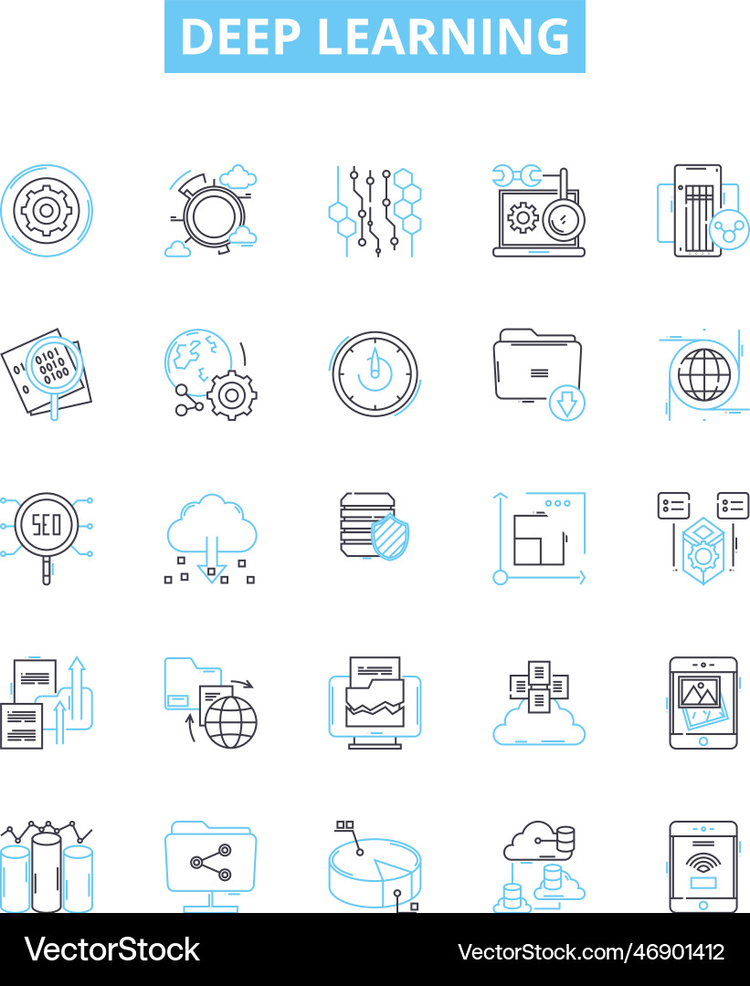 Deep learning line icons set Deep learning line icons set vector image