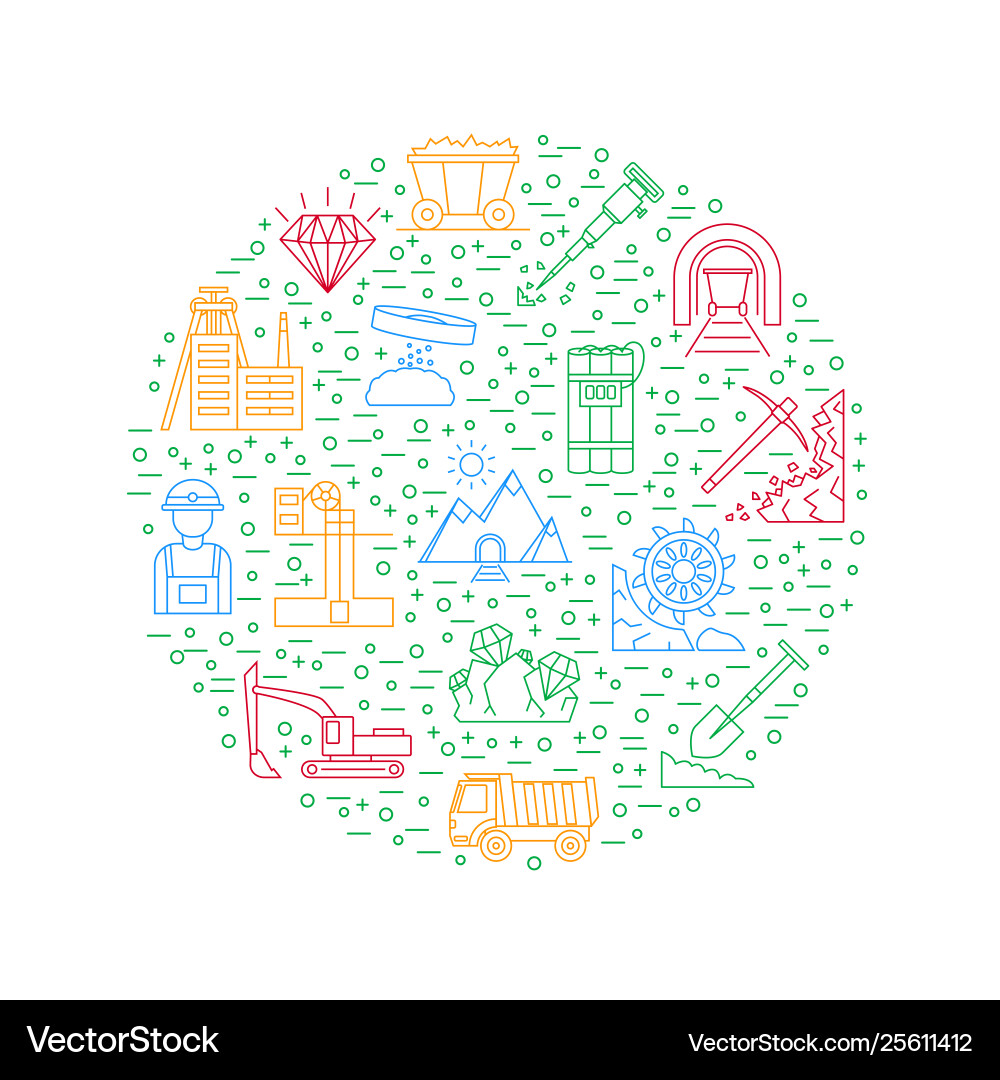 Diamond mining signs thin line round design Diamond mining signs thin line round design vector image