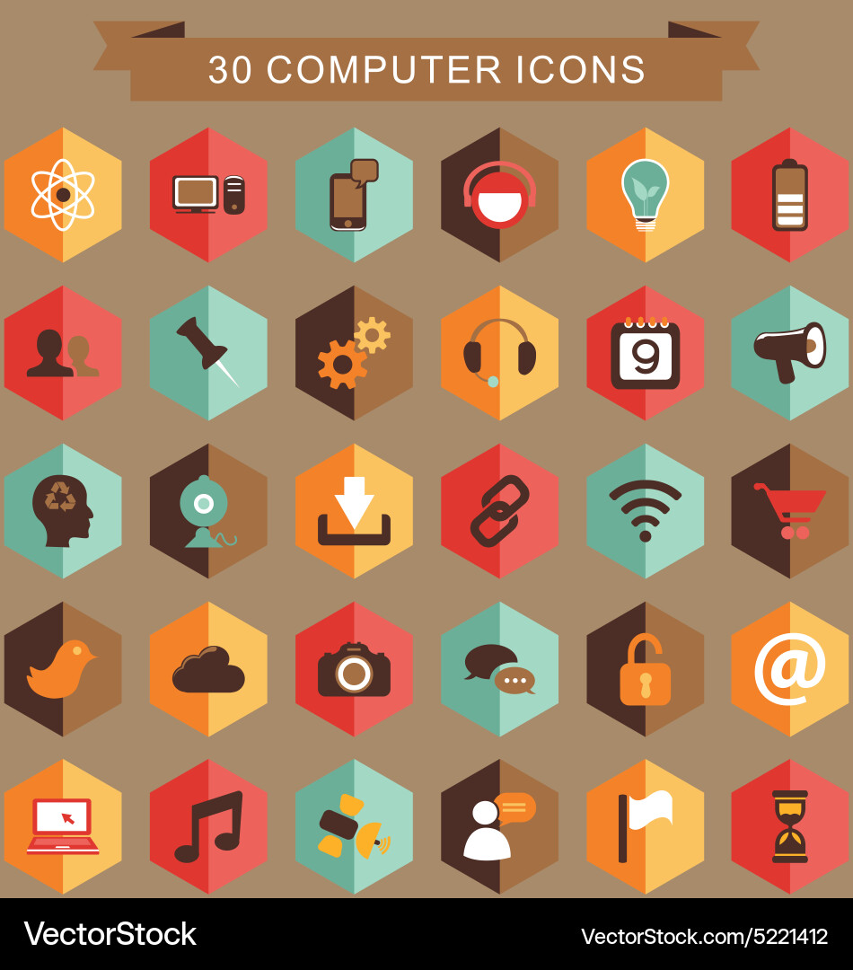 Flat Computer Icon Set vector image
