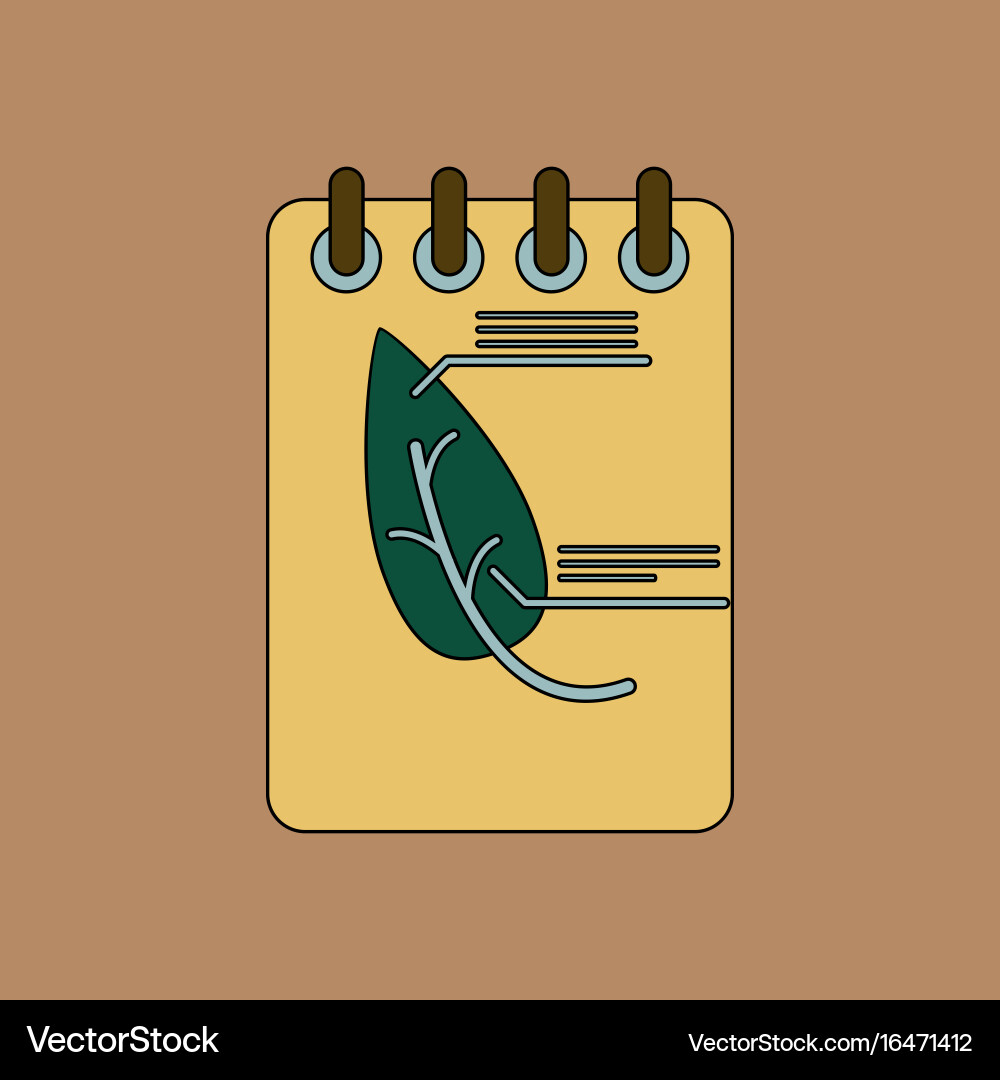 Flat icon design collection notebook and leaf vector image