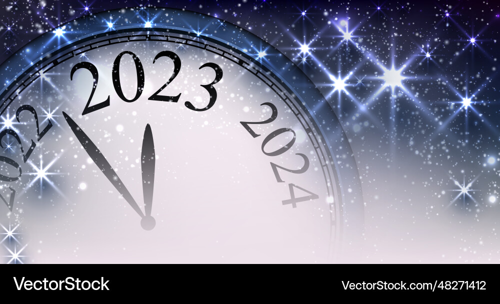Half hidden clock showing 2023 with stars Half hidden clock showing 2023 with stars vector image