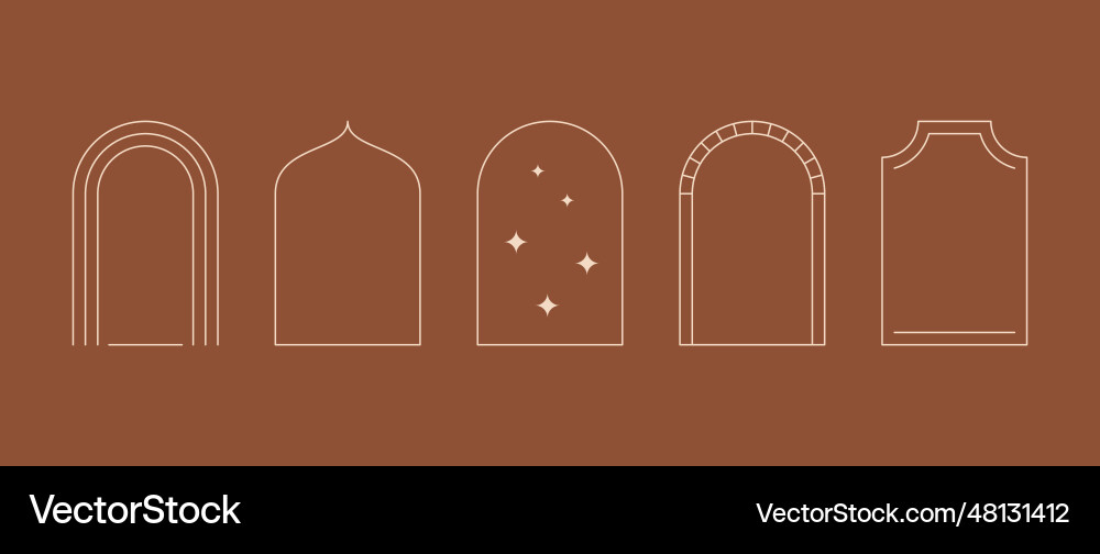 Linear arch frame set in minimal boho style Linear arch frame set in minimal boho style vector image