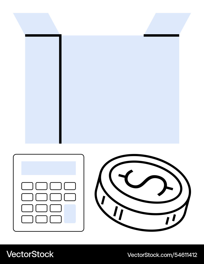 Open box with calculator and coin icon Vector Image
