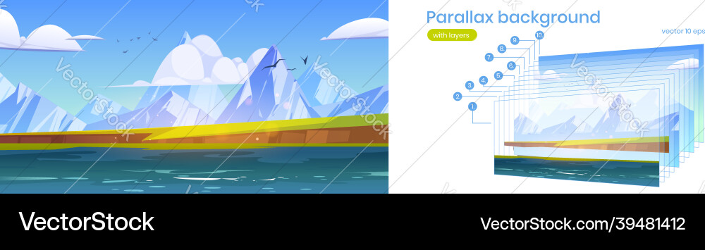Parallax background ocean or sea view mountains Parallax background ocean or sea view mountains vector image