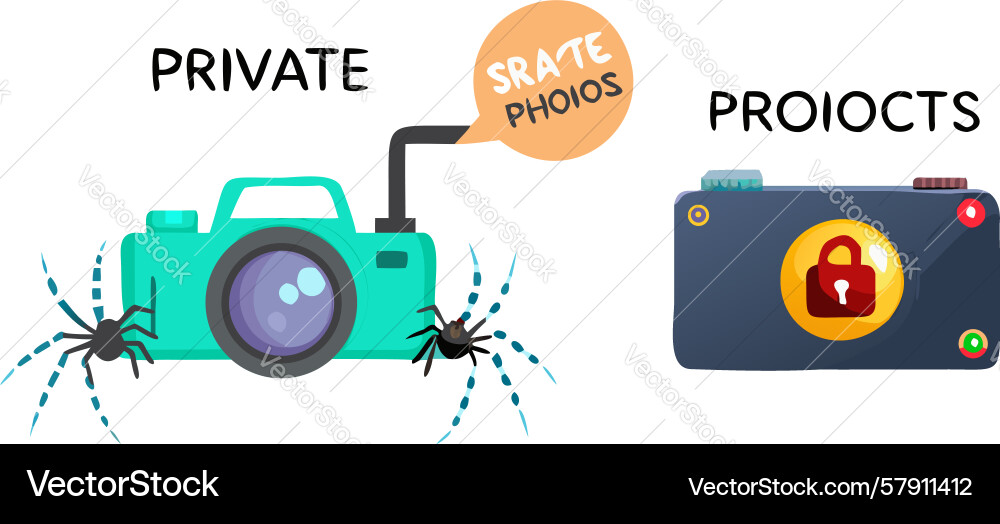 Private projects icon camera padlock text secure Vector Image