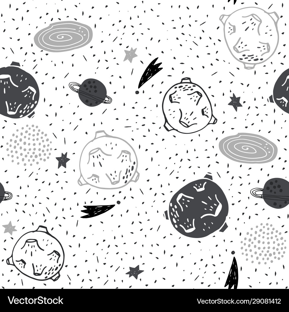 Seamless monochrome pattern with space elements Seamless monochrome pattern with space elements vector image